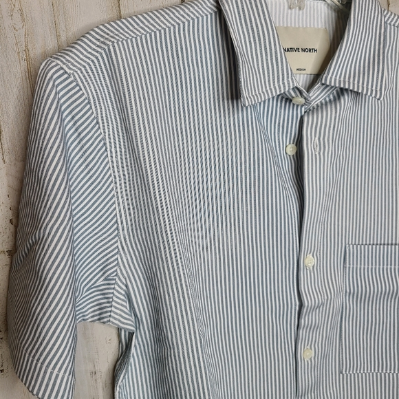 Native North Blue White Striped Bureau Shirt Button Up Shirt Men's Medium - Picture 4 of 10